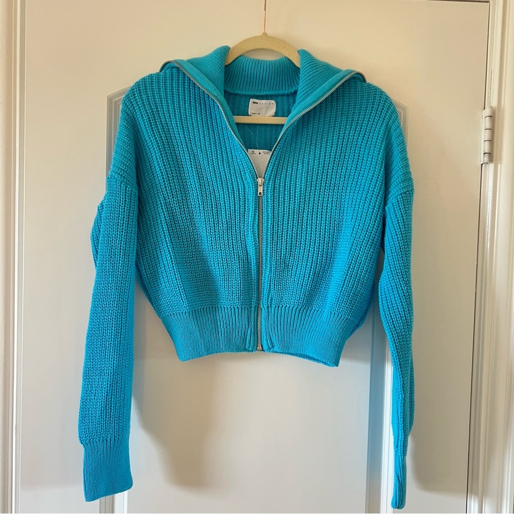 ASOS Blue Cropped Zip-Up Cardigan